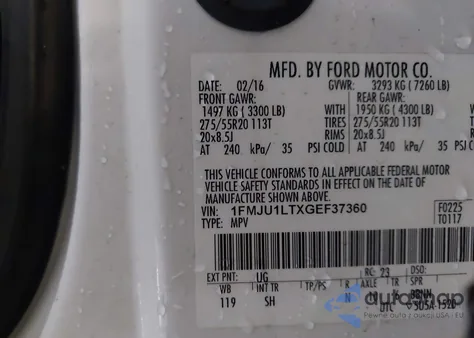 2016 Ford Expedition Platinum from USA, damaged, VIN 1FMJU1LTXGEF37360